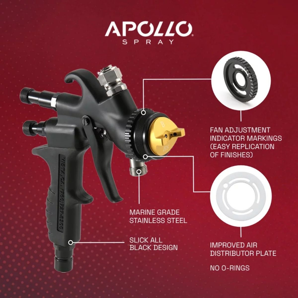 Apollo 7700GT-250 HVLP Turbine Spray Gun with 250cc Non-Teflon Gravity Cup Assembly