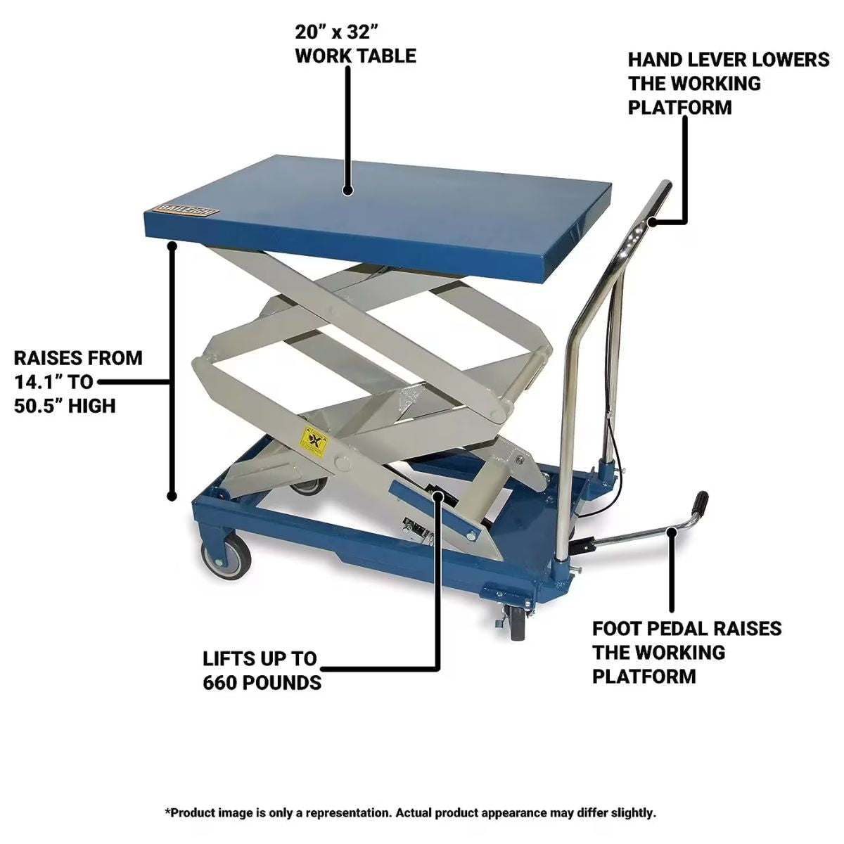 Baileigh B-CARTX2 Double Arm Hydraulic Lift Cart
