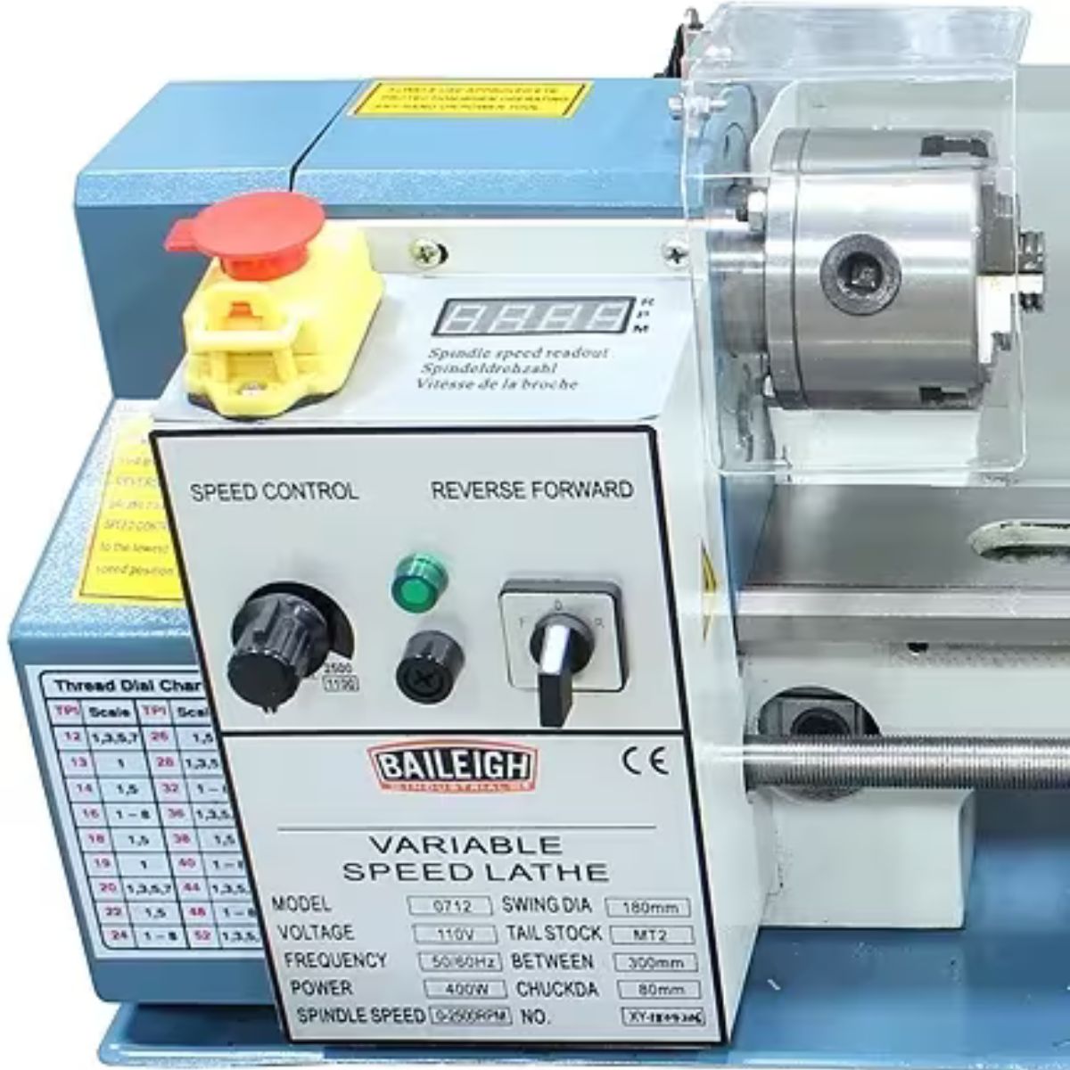 Baileigh PL-714VS-V2 7" × 14" Variable Speed Benchtop Lathe