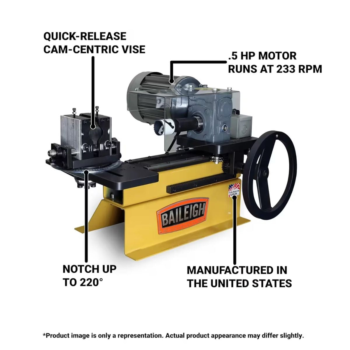 Baileigh TN-300 110V Benchtop Hole Saw Tube Notcher — 3/4" to 3" OD