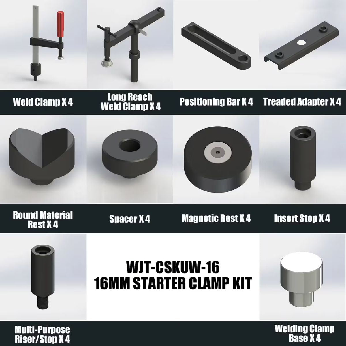 Baileigh WJT-CSKUW-16 40-Piece Starter Clamp Set for 16mm Welding Tables