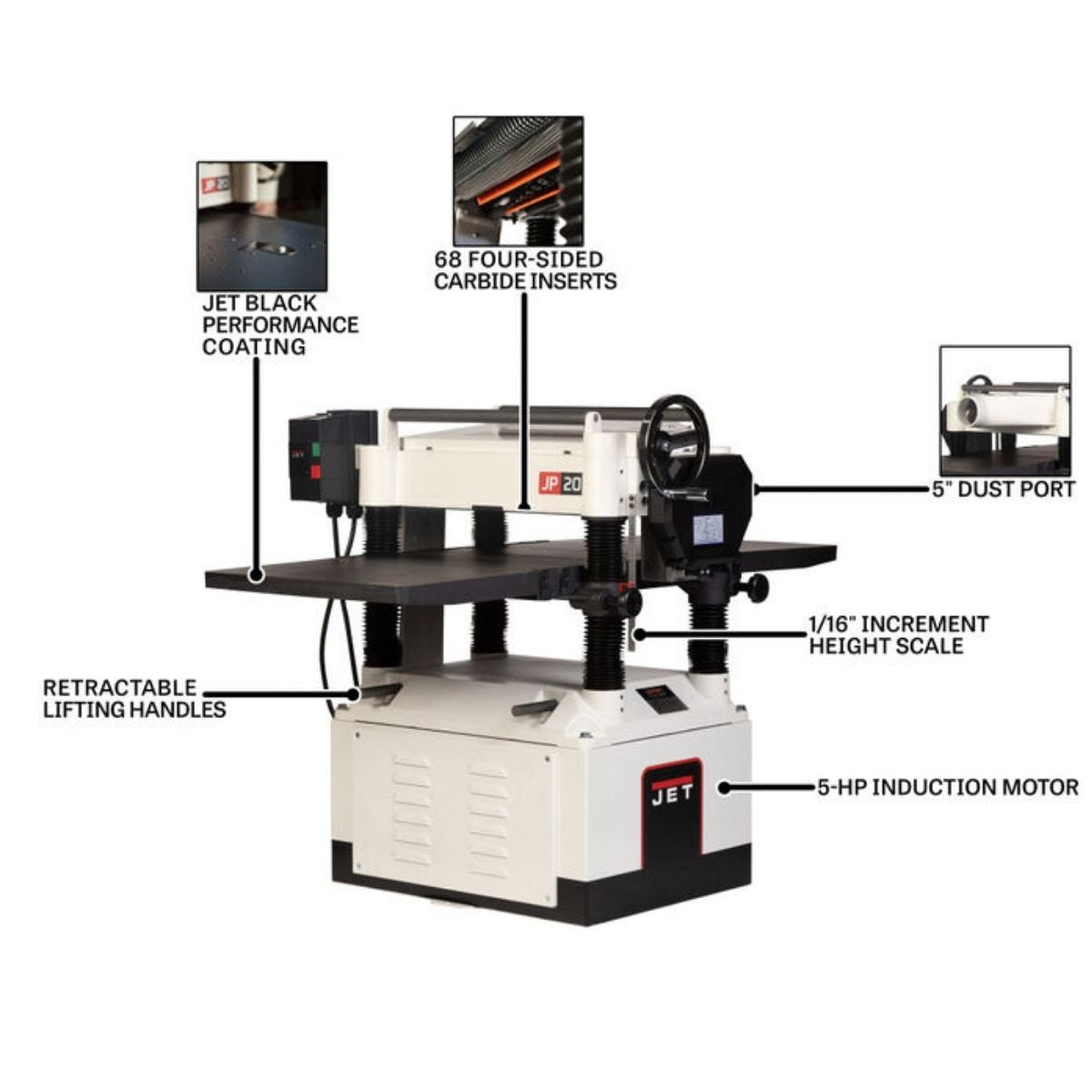 JET 20" JWP-208HH-BLK Black Planer - Helical Head