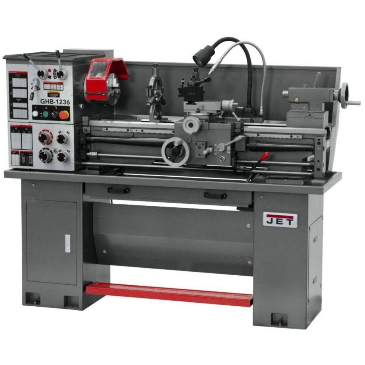 JET GHB-1236 12" × 36" Geared Head Bench Lathe with Stand & Foot Brake