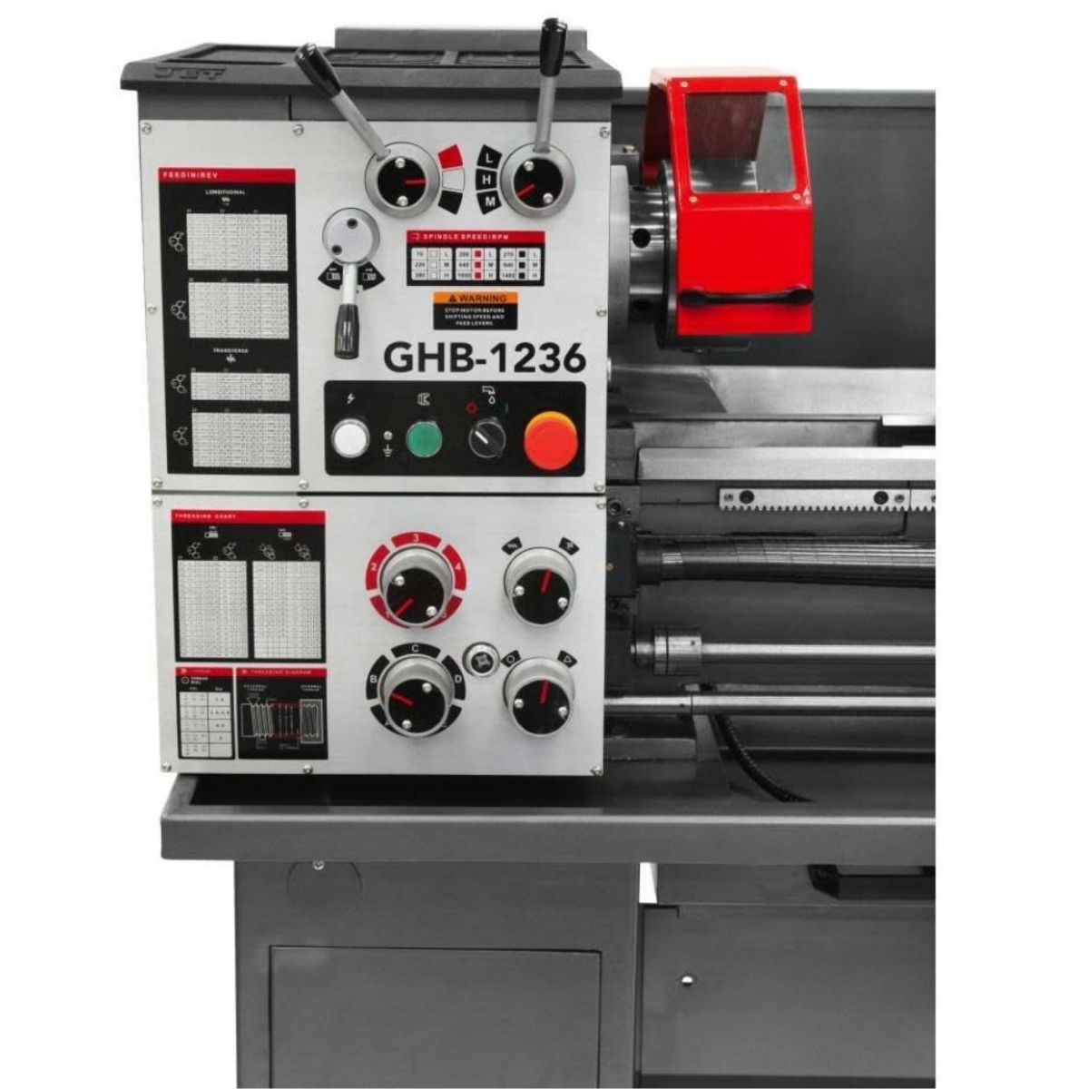 JET GHB-1236 12" × 36" Geared Head Bench Lathe with Stand & Foot Brake
