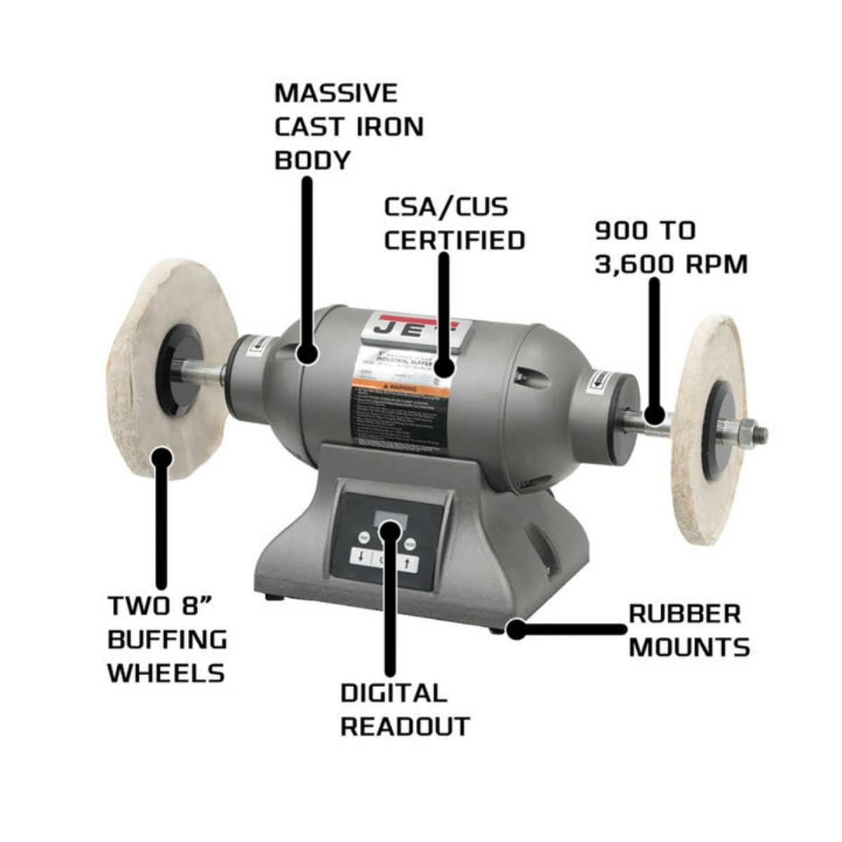 JET IBG-8VSB 8" Variable Speed Industrial Bench Buffer