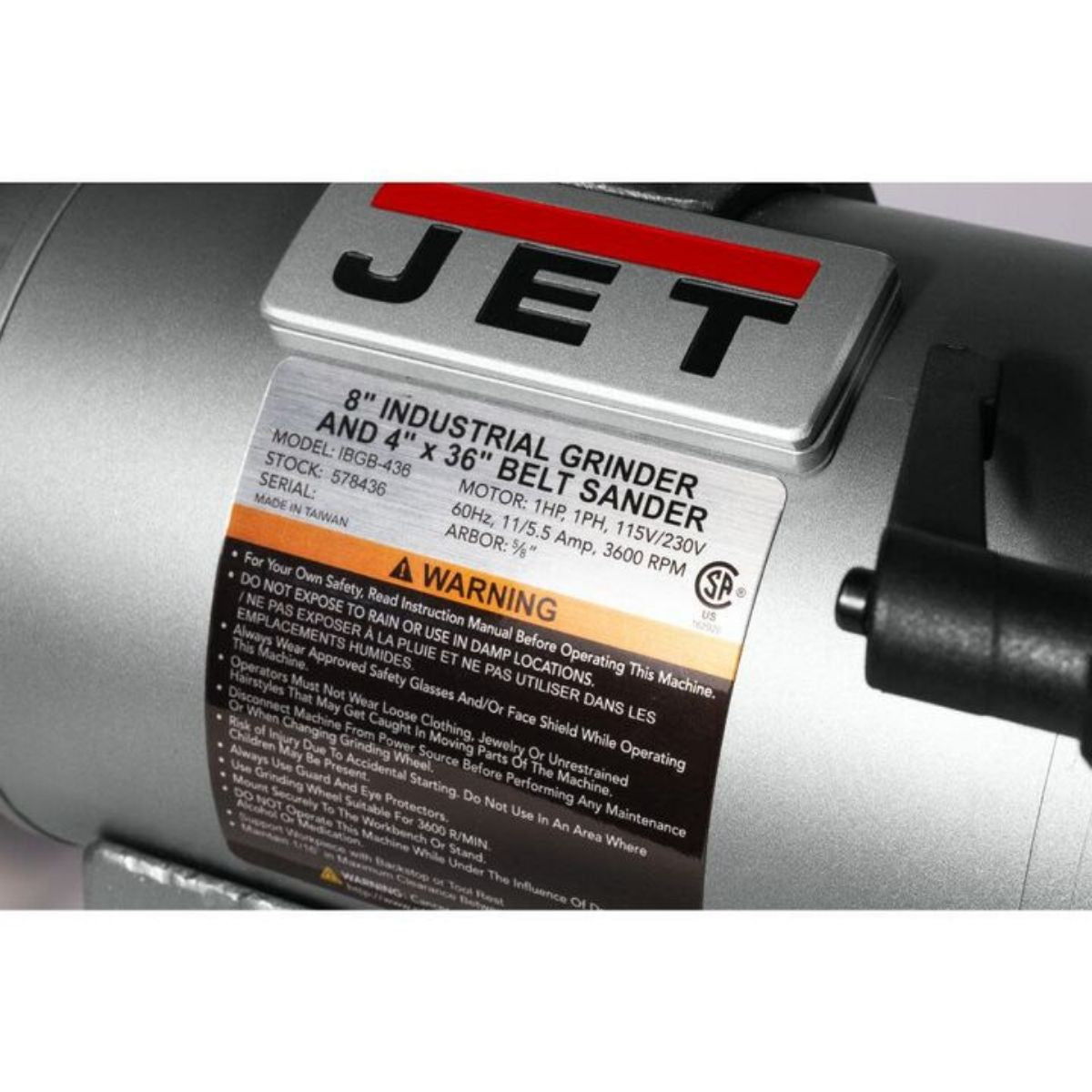 JET IBGB-436 8" Bench Grinder with 4" × 36" Belt Sander